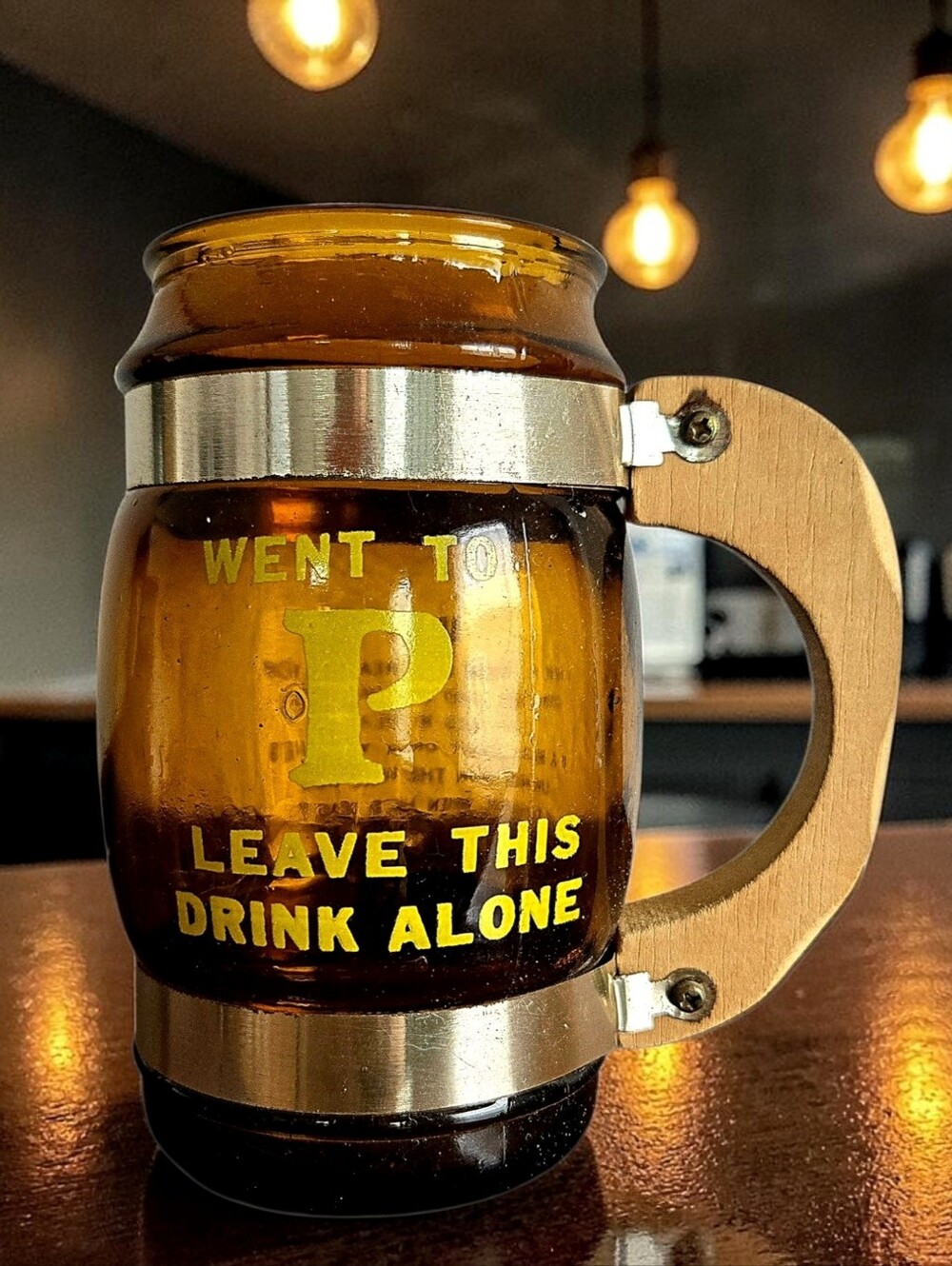 Siesta Ware Novelty Beer Mug "Went to P Leave This Drink Alone" Barware Gag Gift
